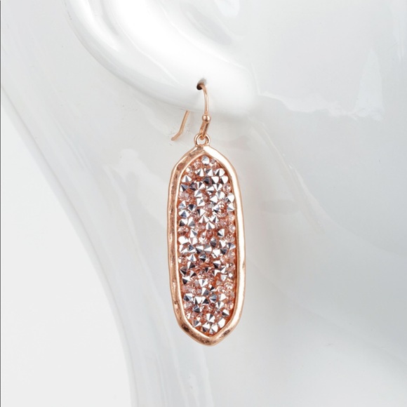 Oval Glitter Stone Hook Earrings - Picture 2 of 2